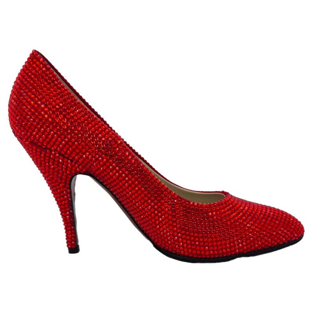Ferragamo Red (1960) Crystal Embellished Pumps in Red Satin